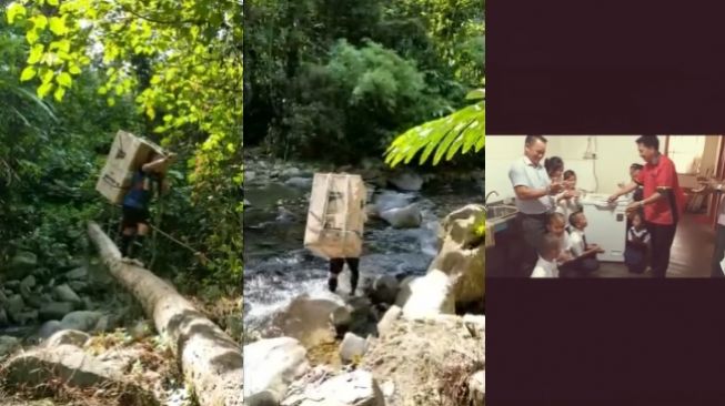 Menginspirasi! Guru Yanto Gendong Kulkas, Melintasi Hutan 8 Jam Demi Murid