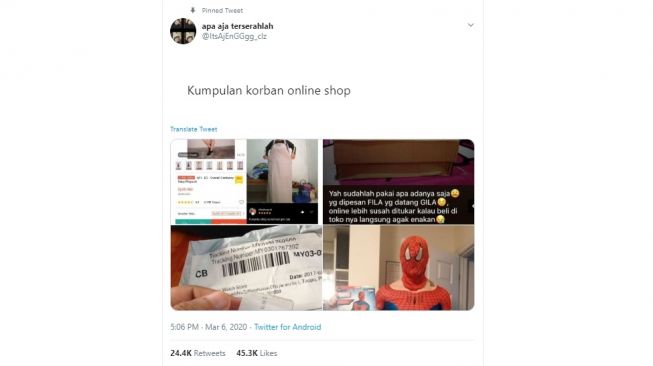 Thread pengalaman apes belanja online. [Twitter]