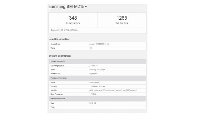 Bocoran Geekbench, Samsung Galaxy M21. [Geekbench] 