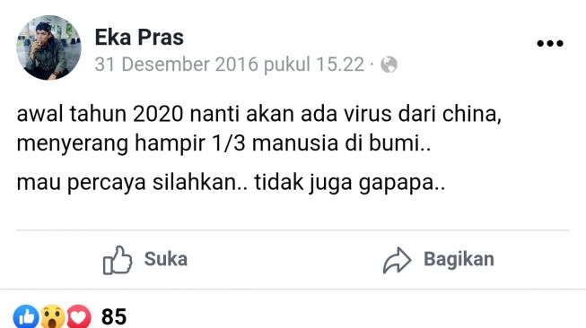 Cek Fakta: Benarkah Pengguna Facebook Sudah Ramalkan Virus Corona di 2016?