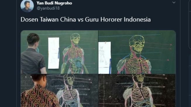 Yan Budi, Guru honorer Indonesia menggambar anatomi tubuh. (Twitter/@yanbudi18)