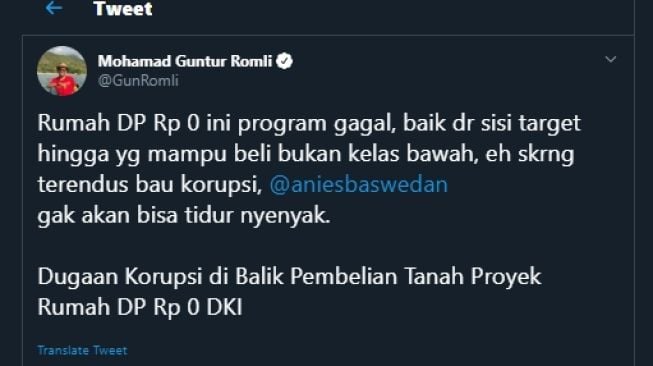 Guntur Romli singgung Program Rumah DP 0 Rupiah.  (Twitter/@GunRomli)