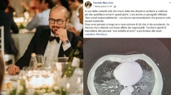 Postingan Daniele Macchini, dokter di Italia tentag virus corona (Facebook Daniele Macchini)
