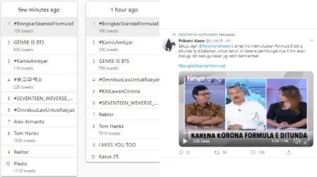 Tagar #BongkarSkandalFormulaE masuk trending topik di Twitter (twitter)