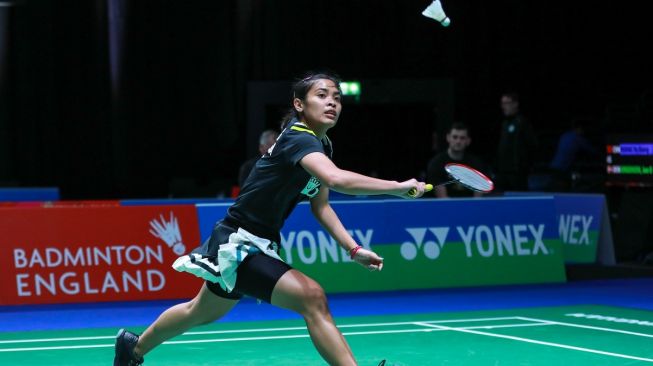 Pebulutangkis tunggal putri Indonesia, Gregoria Mariska Tunjung, melaju ke babak kedua All England 2020 usai mengalahkan Yeo Jia Min (Singapura), Rabu (11/3/2020). [Humas PBSI]