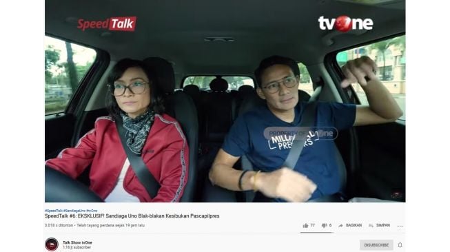 Sandiaga Uno dalam acara Speed Talk (Screenshot YouTube Talk Show tvOne)