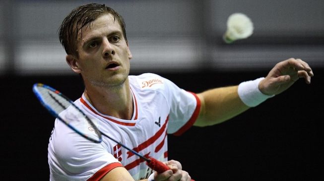 Atlet bulutangkis tunggal putra Denmark, Hans-Kristian Vittinghus. [AFP/Manan Vatsyayana]