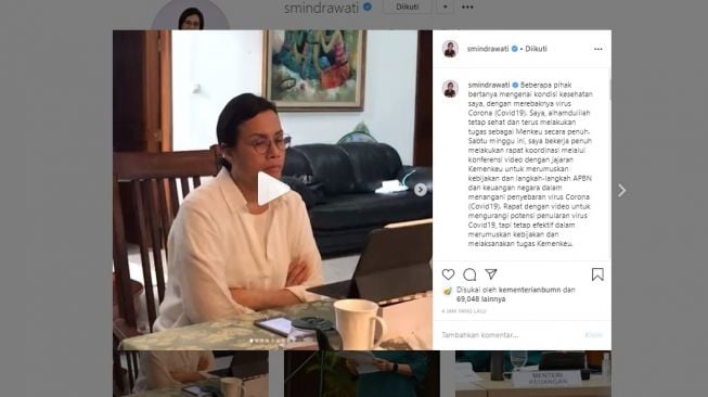 Sri Mulyani kabarkan kondisi kesehatannya di tengah pandemi virus corona (instagram/smindrawati)