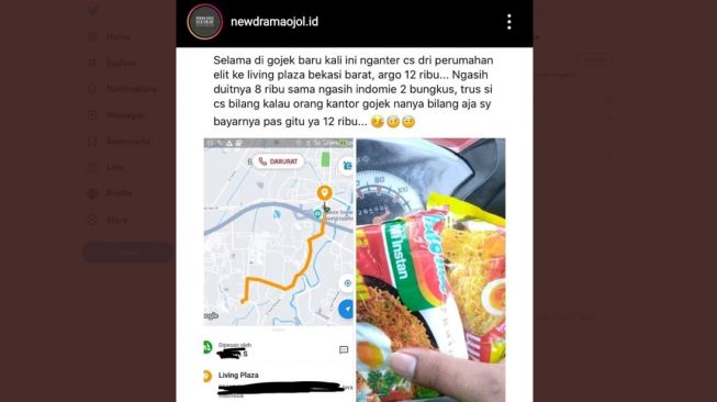 Curhat driver ojol customer bayar pakai Indomie. [Twitter]