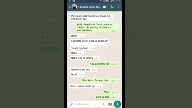 Tangkapan layar chat HRD mesum. [Twitter]