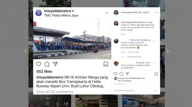 Hotman Paris beri saran Anies Baswedan untuk tambah kendaraan TransJakarta (instagram/@hotmanparisofficial)