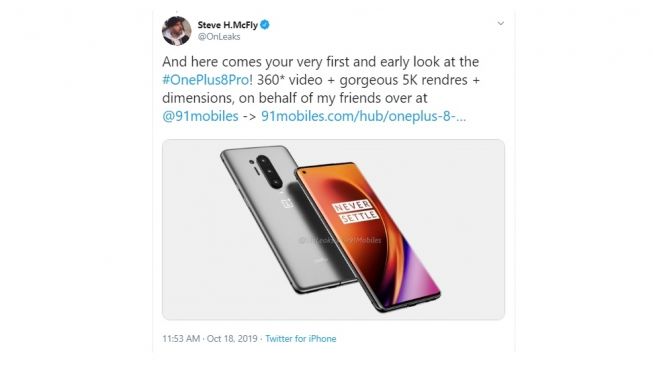 Bocoran OnePlus 8. [Twitter]