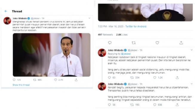 Pernyataan Presiden Jokowi soal lockdown terkait corona (twitter/@jokowi)