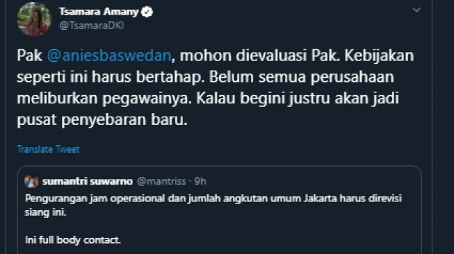 Tsamara Amany minta Anies Baswedan evaluasi kebijakan pembatasan angkutan