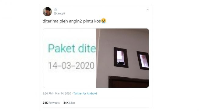 Kiriman paket tetapi tidak ada penerima. [Twitter]