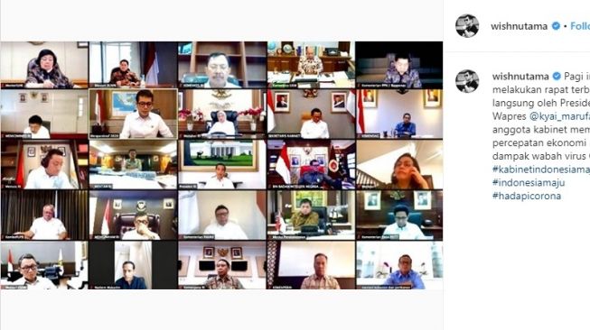 Wishnutama Unggah Foto Rapat Online Bareng 41 Anggota Kabinet. (instagram.com/wishnutama)