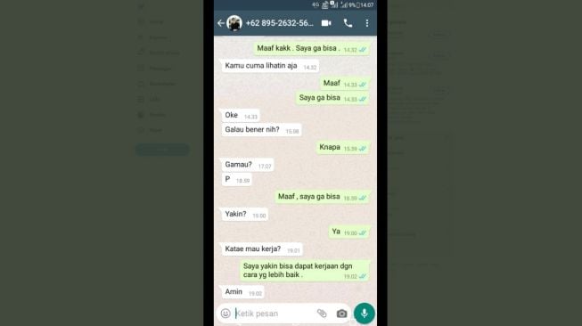 Tangkapan layar chat HRD mesum. [Twitter]