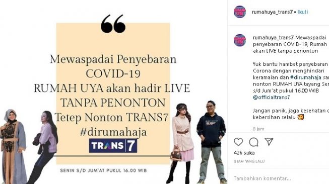 4 Acara TV Tayang Live Tanpa Penonton Gara-gara Corona. (Instagram)