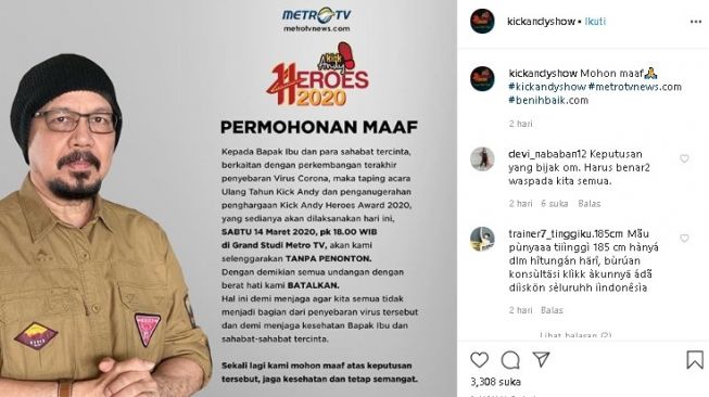 4 Acara TV Tayang Live Tanpa Penonton Gara-gara Corona. (Instagram)