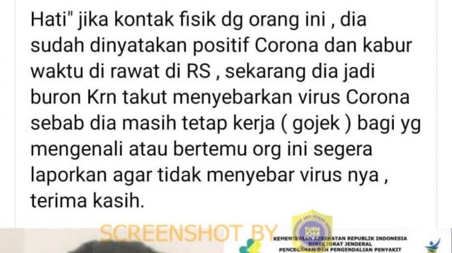 CEK FAKTA: Suspect Corona Kabur dari RS Persahabatan adalah Driver Ojol?