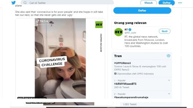 Terbaru dan Makin Gila, Coronavirus Challenge Tantang Orang Jilat Toilet!