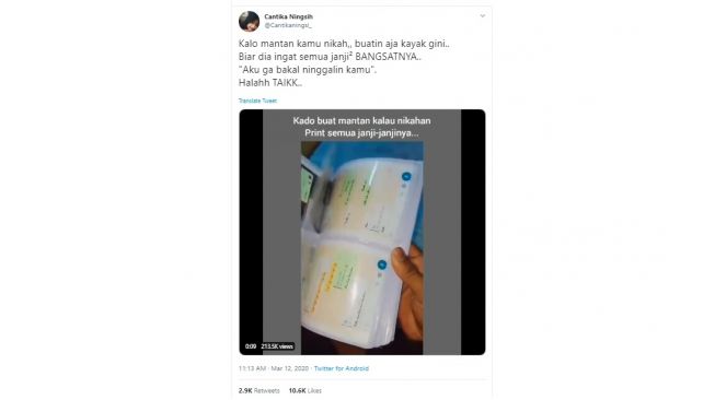 Kado pernikahan unik untuk mantan. [Twitter]