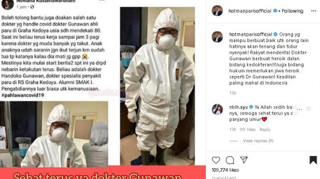 Unggahan Hotman Paris soal Dokter Handoko. (Instagram/@hotmanparisofficial)