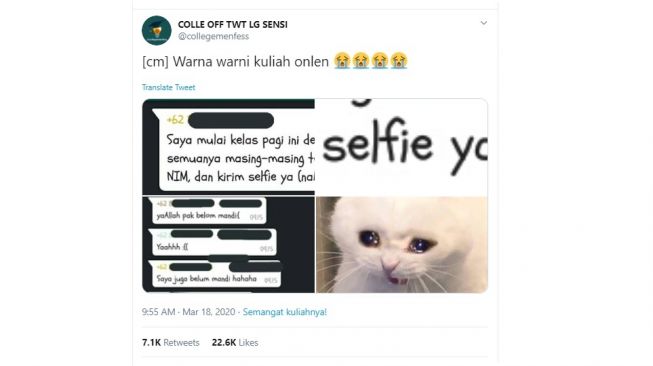 Kuliah online absen lewat selfie. [Twitter]