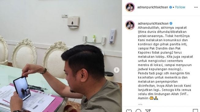 Unggahan Bupati Gowa, Adnan Purichta Ichsan Yasin Limpo soal ditundanya Ijtimak Dunia 2020. (Instagram/@adnanpurichtaichsan)