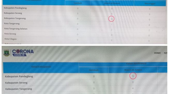 Data Corona di Laman Info Corona Pemprov Banten Kacau