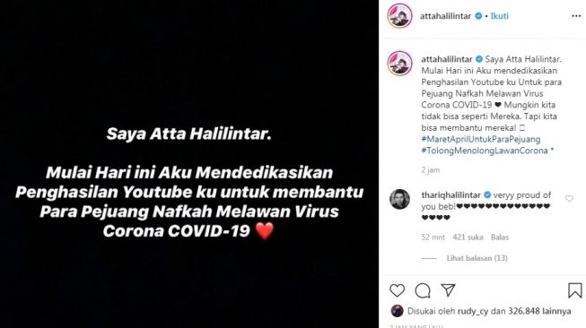 Unggahan Atta Halilintar [Instagram/@attahalilintar]