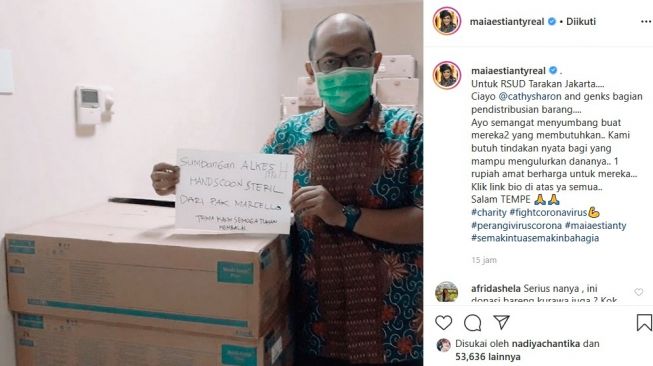 RSUD Tarakan Jakarta menerima bantuan dana dari masyarakat yang dihimpung Maia Estianty. [Instagram]