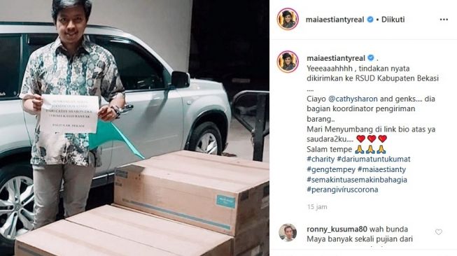 RSUD Kabupaten Bekasi menerima bantuan dana dari masyarakat yang dihimpung Maia Estianty. [Instagram]