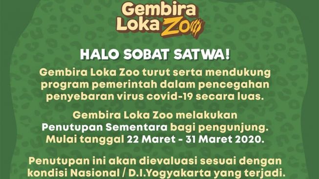 Stop Wabah Corona, Gembira Loka Zoo Tutup Aktivitas Selama Sepuluh Hari