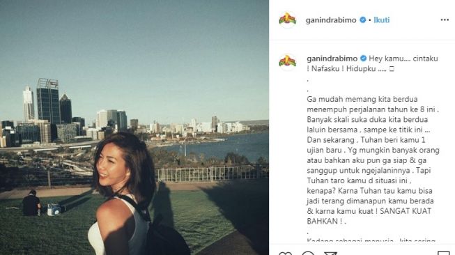 Unggahan Ganindra Bimo soal penyakit Andrea Dian [Instagram/@ganindrabimo]