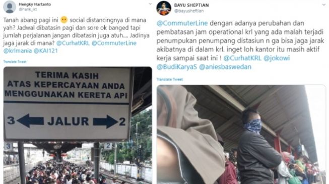 Stasiun penuh dengan penumpang tidak bisa social distancing (Twitter)