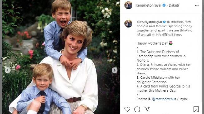 Ucapan hari ibu dari Kate Middleton. (Instagram/@kensingtonroyal)