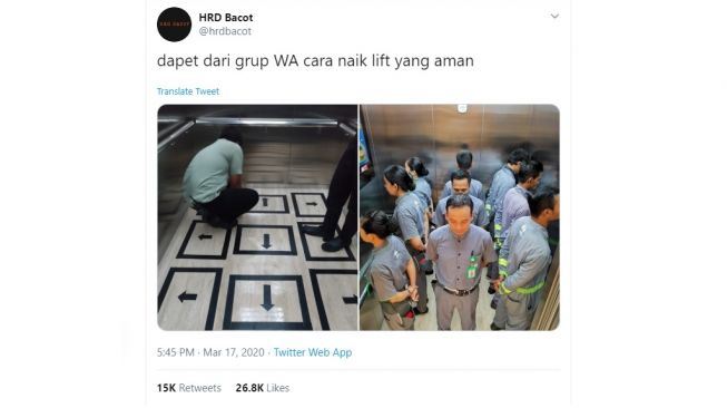 Aksi Kreatif Warga +62, Social Distancing Naik Lift Dibikin Parodi Kocak