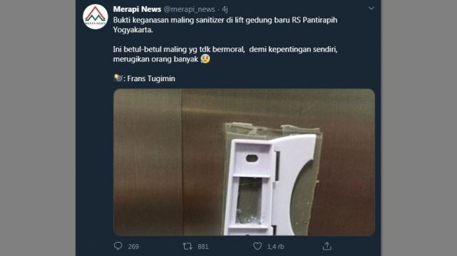 Bikin Geram, Hand Sanitizer di RS Panti Rapih Yogyakarta Dicuri!