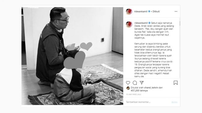 Ridwan Kamil dan bocah yang kedua orang tuanya terkena virus corona [Instagram/@ridwankamil].