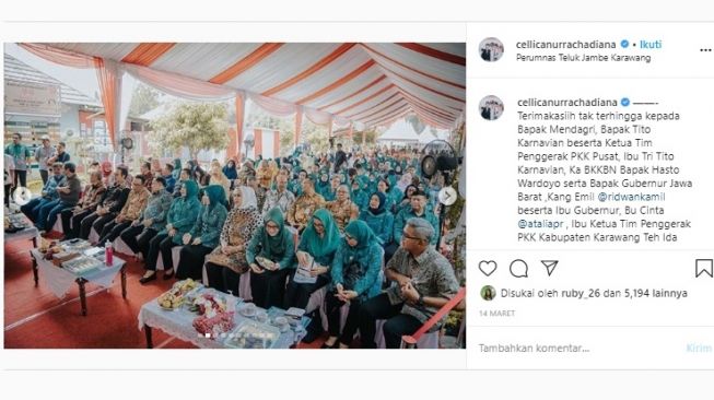 Bupati Karawang hadir di Ulang Tahun Kesatuan Gerak PKK, 14 Maret 2020 (instagram/@cellicanurrachadiana)