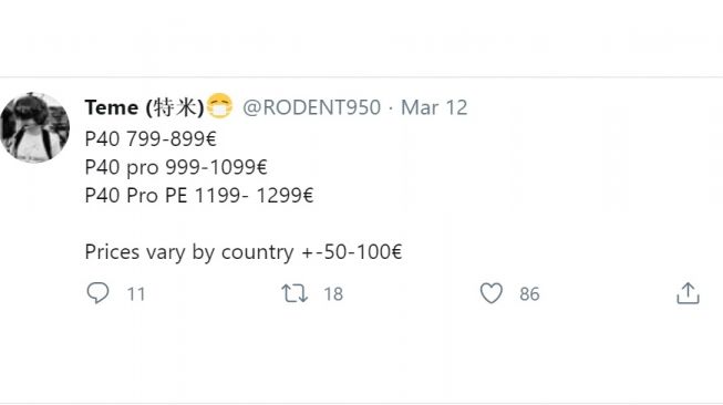 Bocoran Huawei P40 Series. [Twitter]