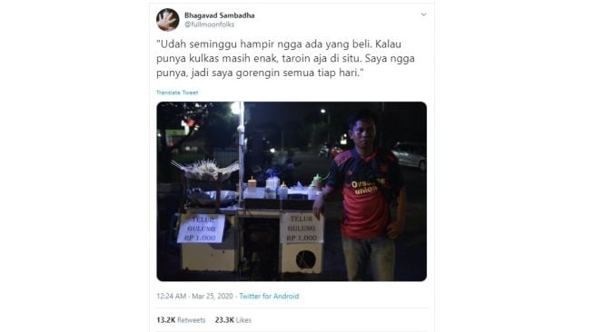 Curhatan pedagang keliling terdampak virus corona. [Twitter]