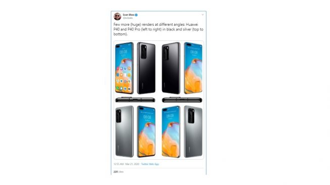 Bocoran Huawei P40 Series. [Twitter]