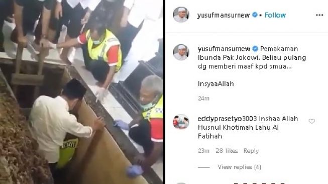 Prosesi pemakaman ibunda Jokowi. (Instagram/@yusufmansurnew)