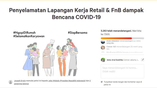 Penyelamatan Lapangan Kerja Retail & FnB Dampak Bencana Covid-19 (dok:change.org)