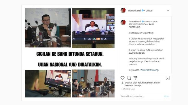 Postingan Ridwan Kamil. [Instagram]