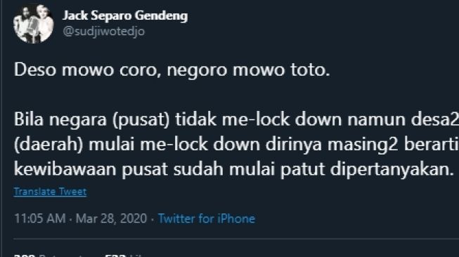 Cuitan Sudjiwo Tedjo. (Twitter/@sudjiwotedjo)