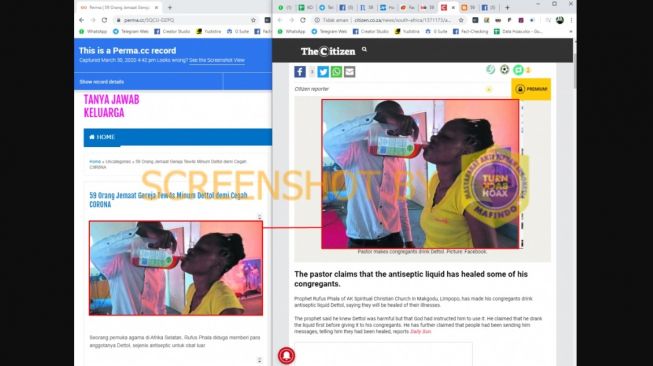 Penjelasan Cek Fakta, Klaim 59 Jemaat Gereja Tewas Minum Dettol demi Cegah Corona (turnbackhoax.id)