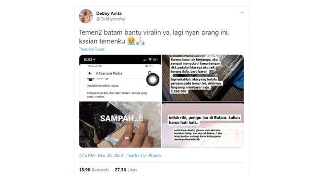 Curhatan warganet mengalami penipuan penjual masker. [Twitter]